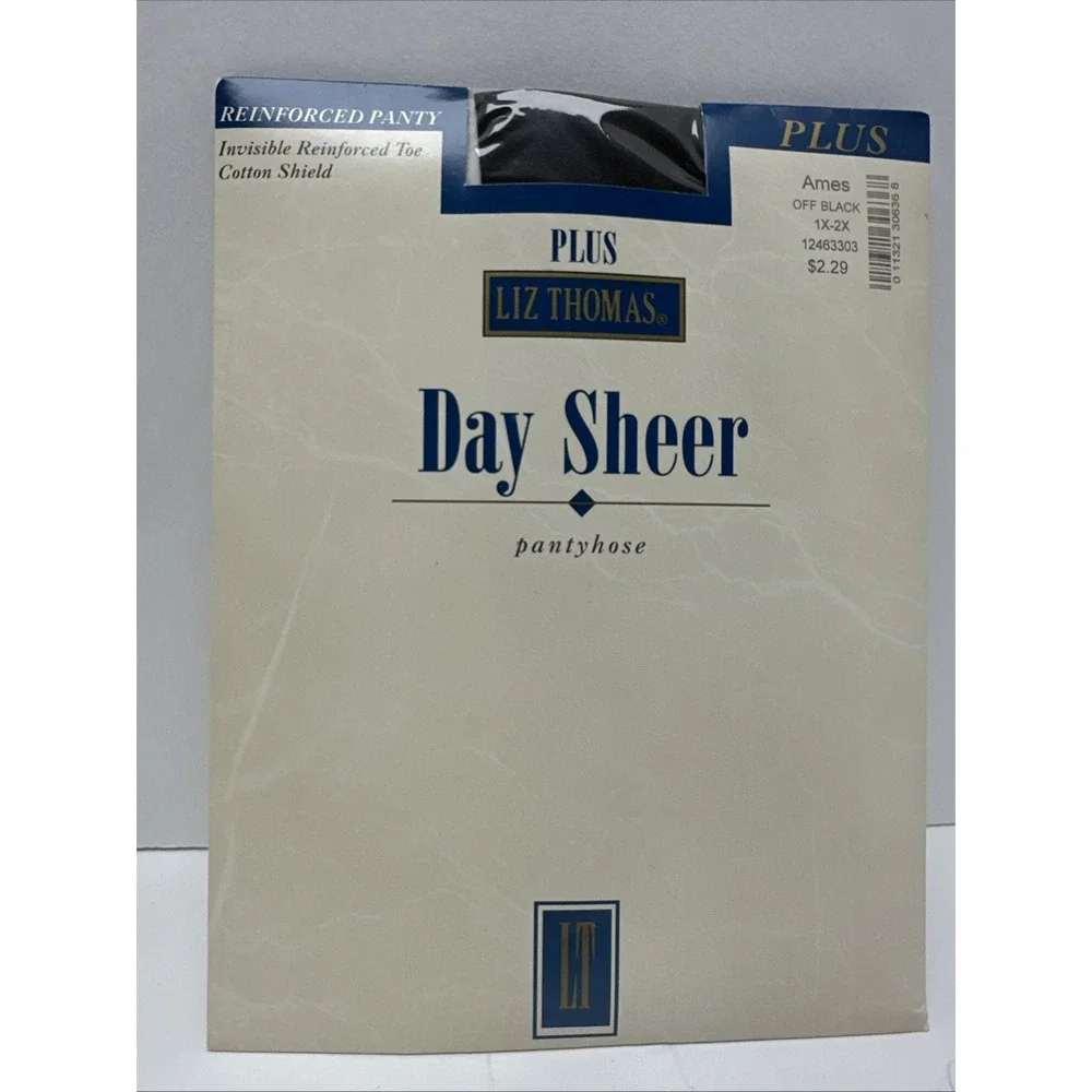 Liz Thomas DAY SHEER Pantyhose Off Black 1X-2X Reinforced Toe & Panty Vintage